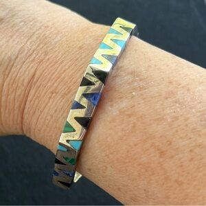 Unique Sterling Silver Bangle Bracelet With Inlaid Stones - From Mexico